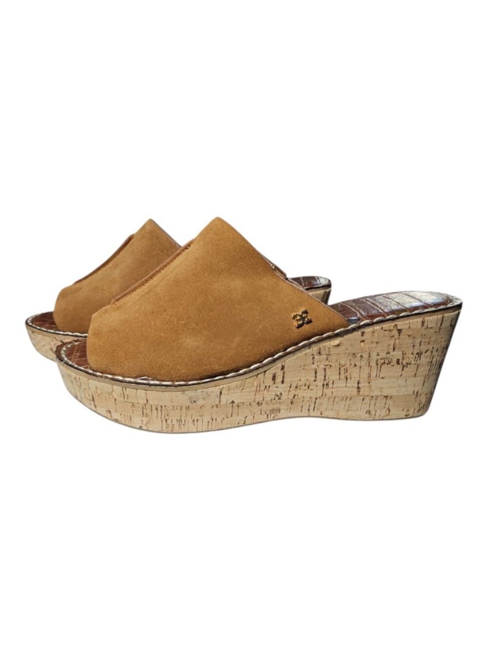 Sam Edelman Ranger Brown Suede Wedge Slides Open Toe Slip On Women's Size 8 M